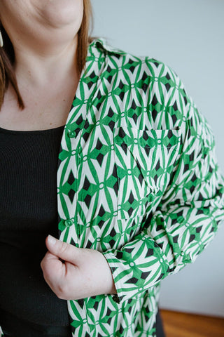GEOMETRIC PRINT BUTTON - UP BLOUSE - Love Marlow