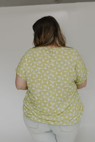 GEOMETRIC PRINT PLEATED CREW NECK BLOUSE IN LIMA - Love Marlow