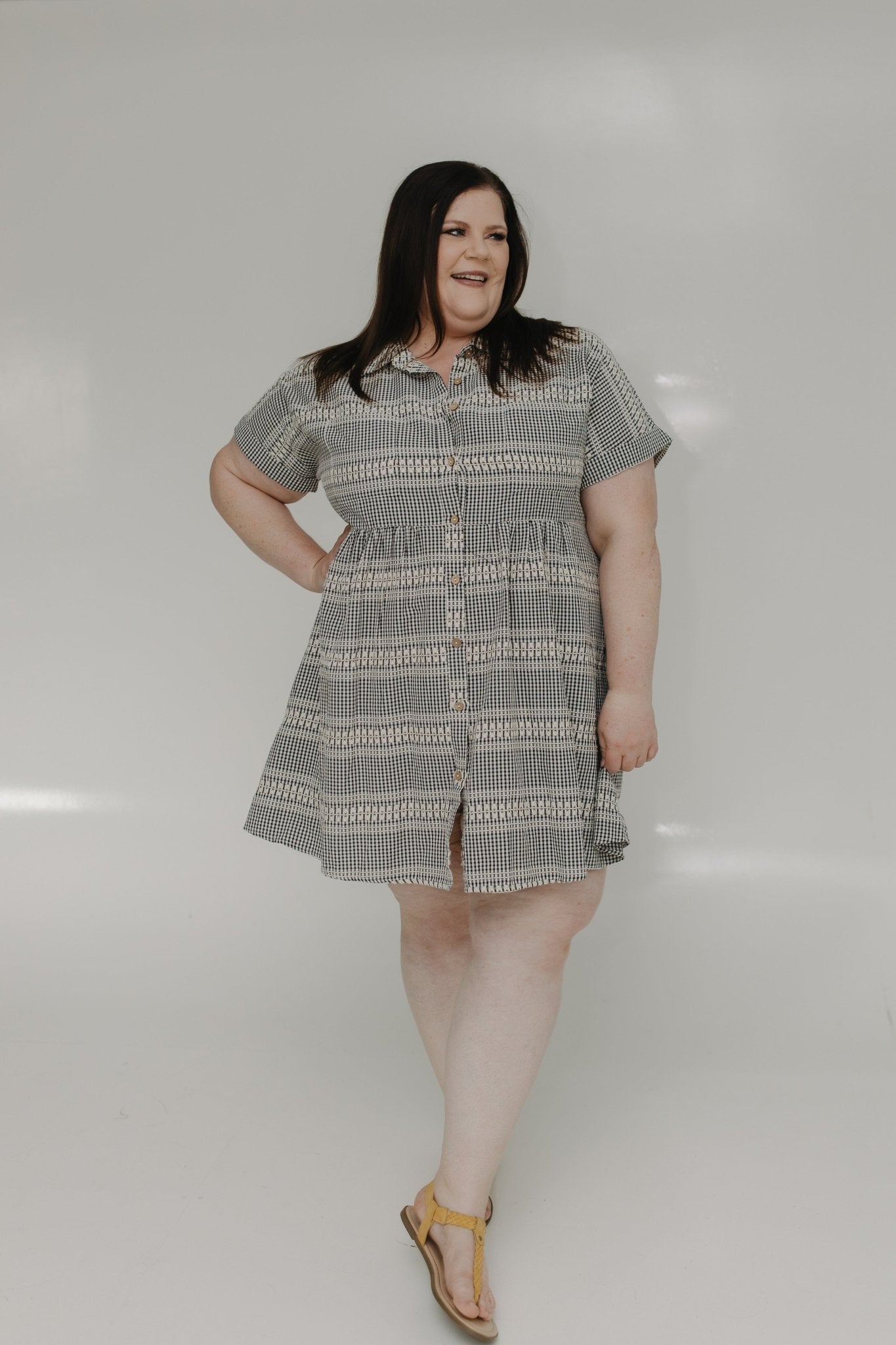 GINGHAM CHECK AND EMBROIDERED DETAIL DRESS - Love Marlow