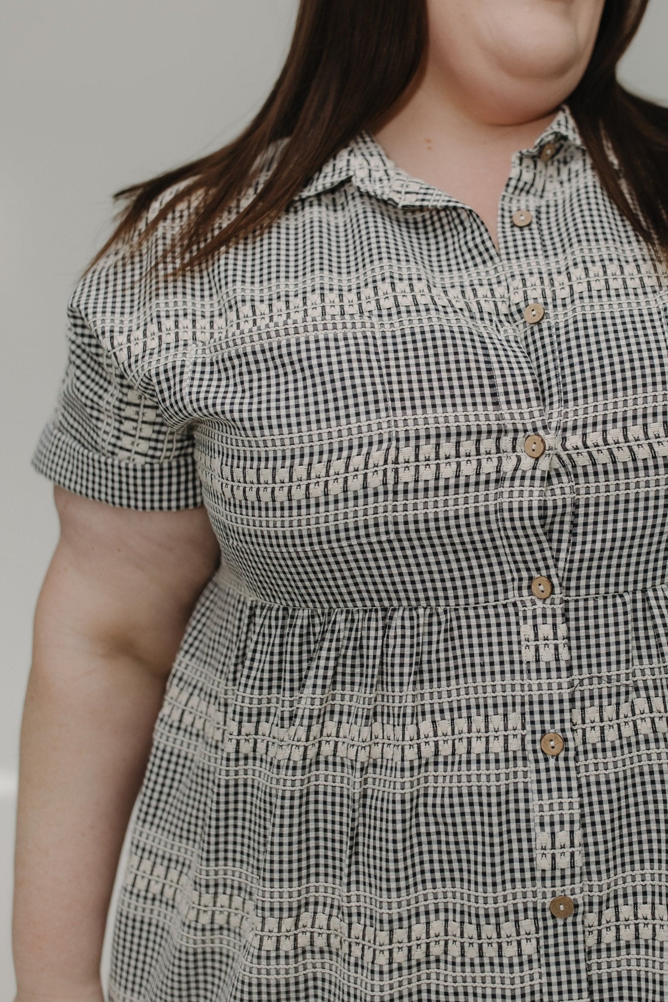 GINGHAM CHECK AND EMBROIDERED DETAIL DRESS - Love Marlow