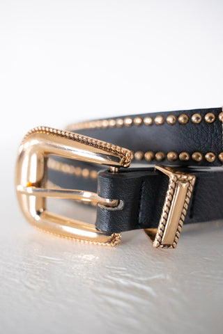 GOLD STUDDED FAUX LEATHER BELT - Love Marlow