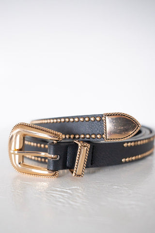 GOLD STUDDED FAUX LEATHER BELT - Love Marlow