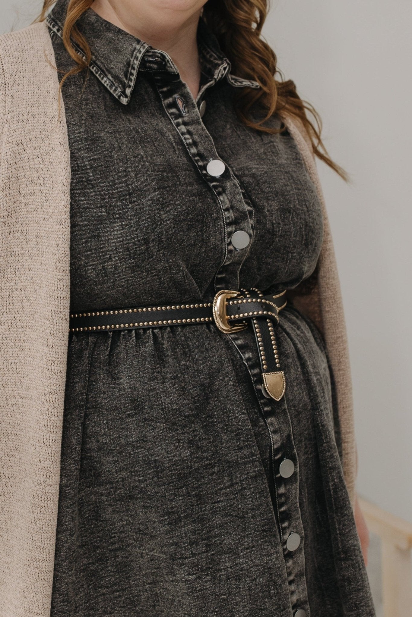 GOLD STUDDED FAUX LEATHER BELT - Love Marlow