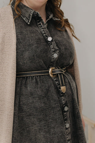GOLD STUDDED FAUX LEATHER BELT - Love Marlow