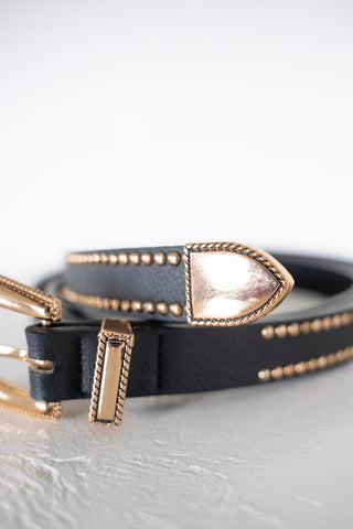 GOLD STUDDED FAUX LEATHER BELT - Love Marlow
