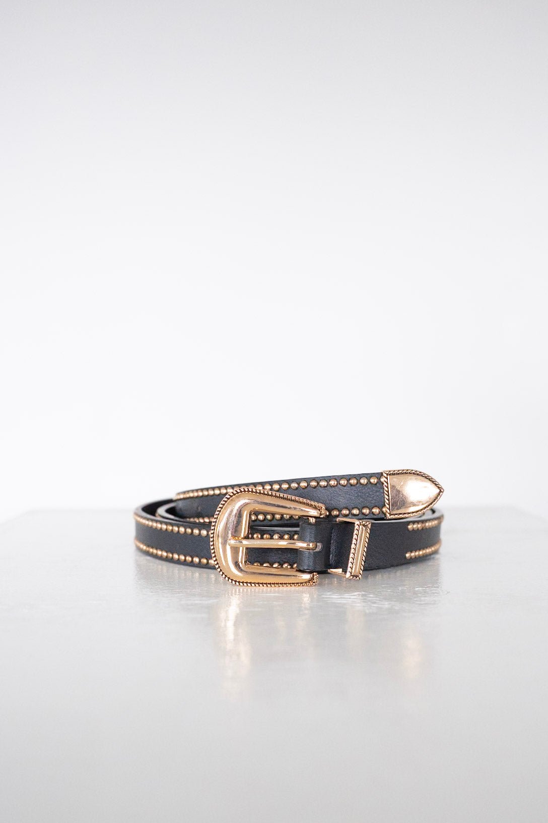 GOLD STUDDED FAUX LEATHER BELT - Love Marlow