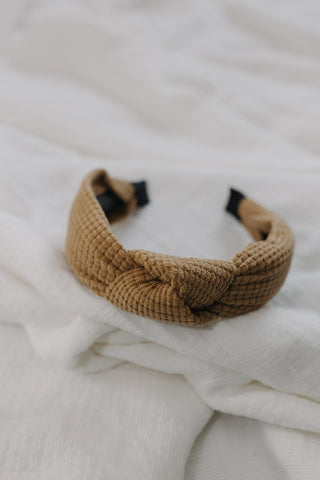 GOLDEN WHEAT WAFFLE TEXTURE HEADBAND WITH KNOT - TEXTURED EVERYDAY HAIR ACCESSORY - Love Marlow