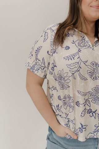 Half - Zip Lace Polo Top – Navy Floral - Love Marlow