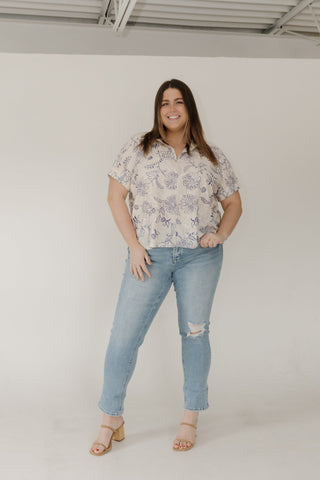 Half - Zip Lace Polo Top – Navy Floral - Love Marlow