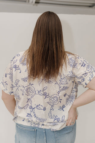 Half - Zip Lace Polo Top – Navy Floral - Love Marlow