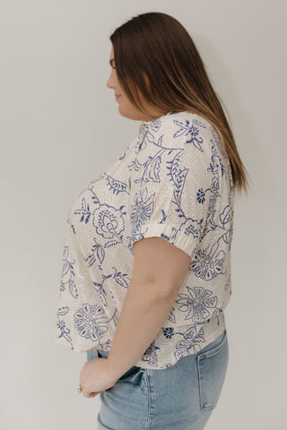 Half - Zip Lace Polo Top – Navy Floral - Love Marlow