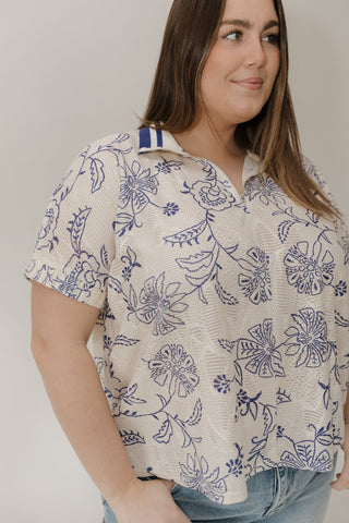 Half - Zip Lace Polo Top – Navy Floral - Love Marlow