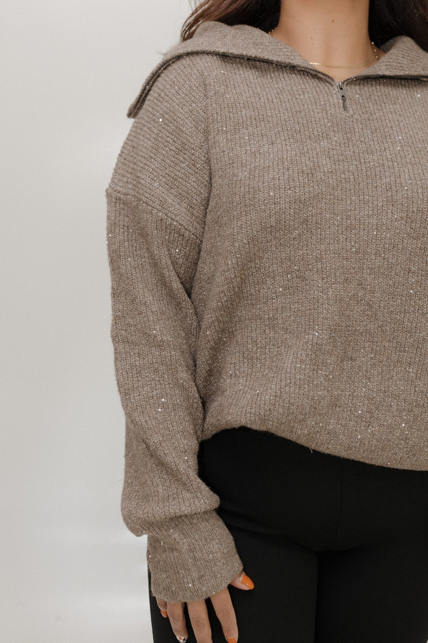 HALF - ZIP SWEATER IN MOCHA SHIMMER - Love Marlow