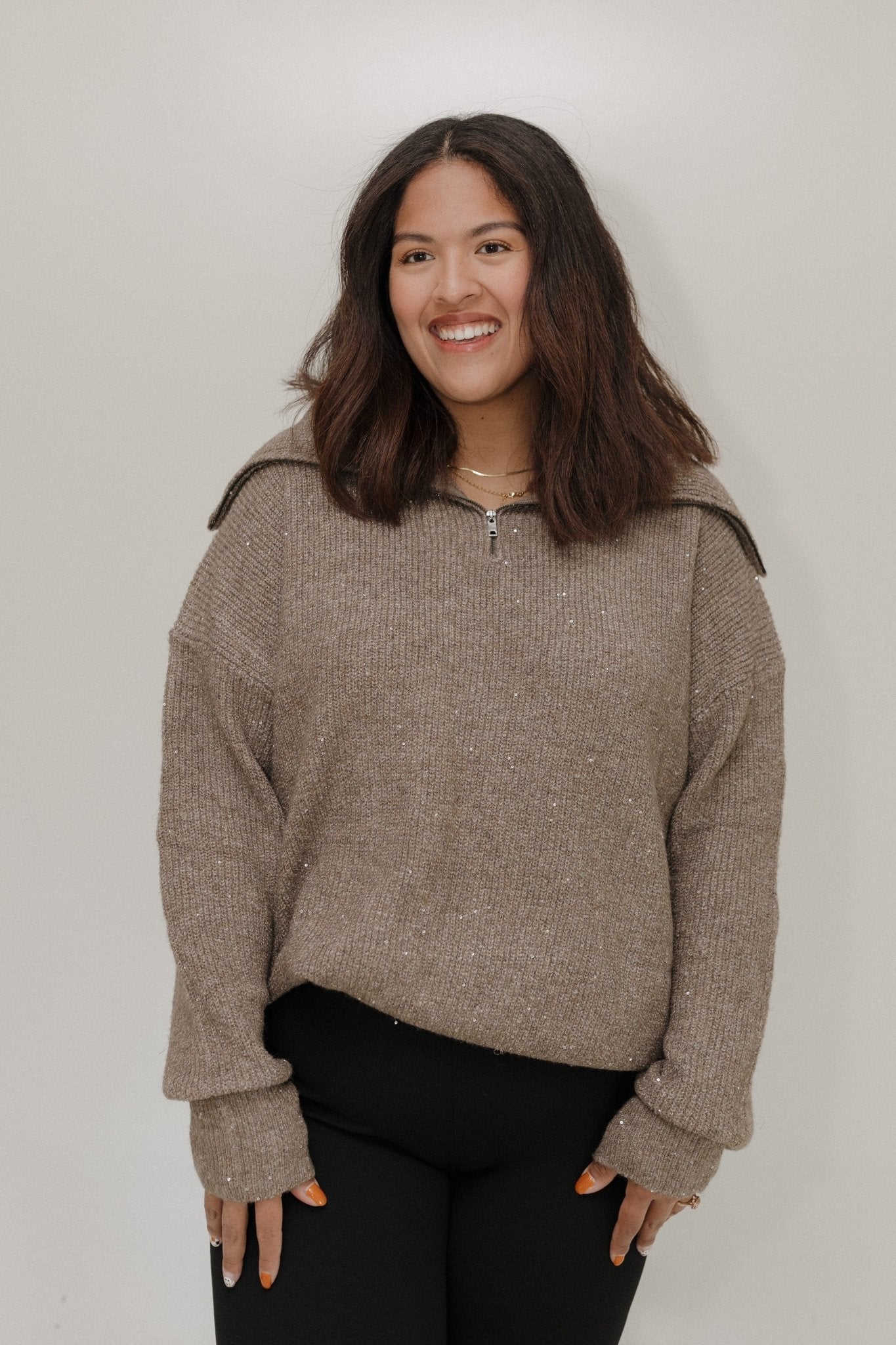 HALF - ZIP SWEATER IN MOCHA SHIMMER - Love Marlow
