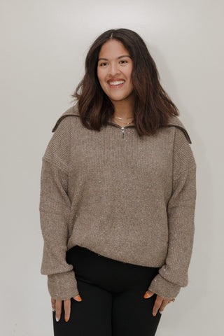 HALF - ZIP SWEATER IN MOCHA SHIMMER - Love Marlow