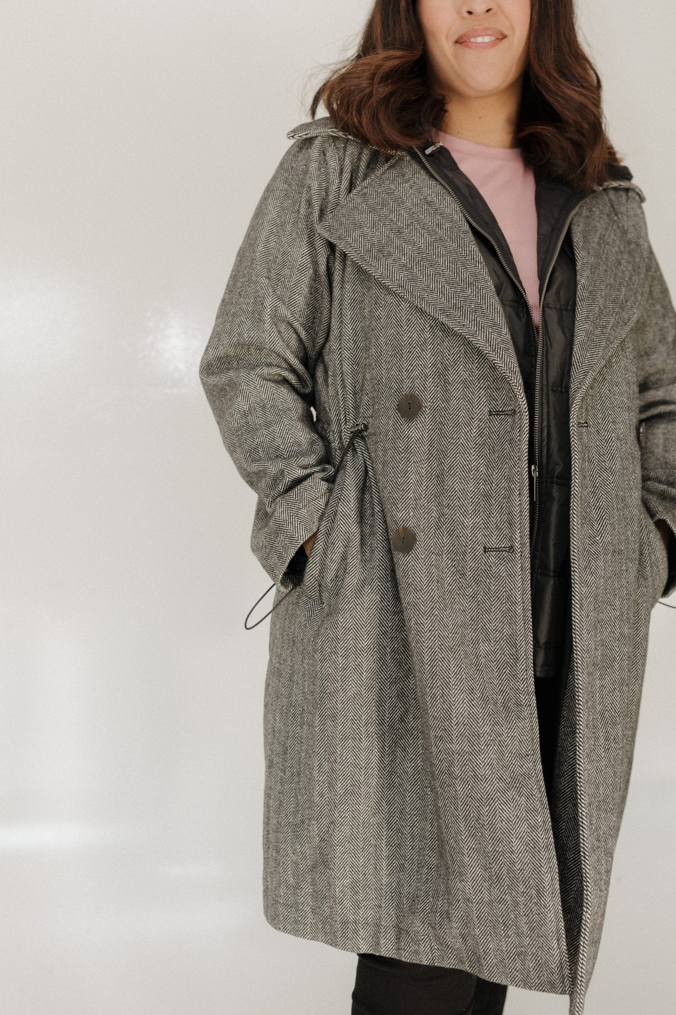 HERRINGBONE JACKET WITH DETACHABLE VEST AND HOOD - Love Marlow