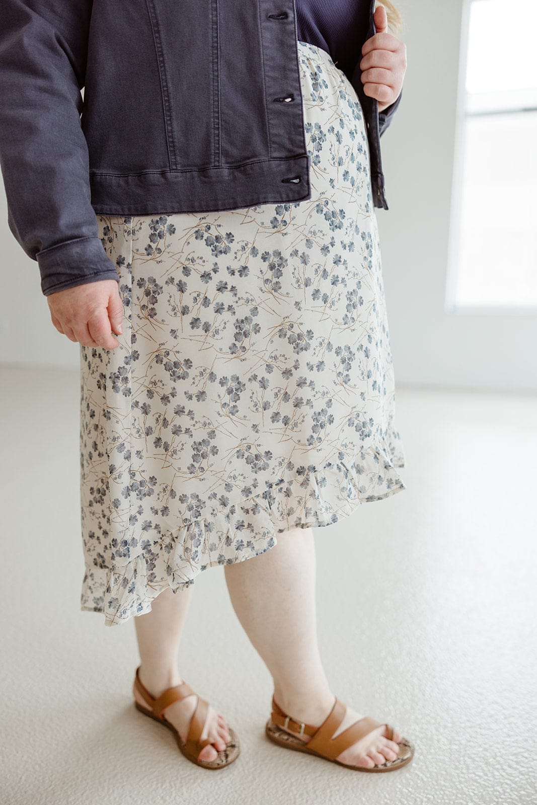 HIGH - LOW RUFFLE KICK HEM SKIRT IN FRENCH BLUE - Love Marlow