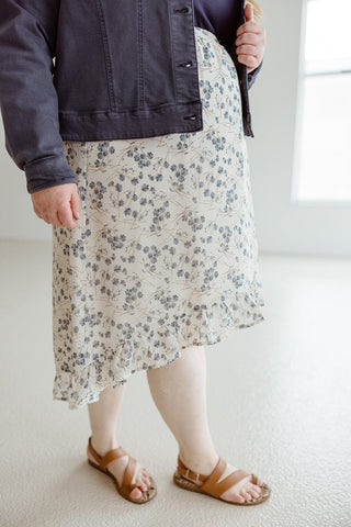 HIGH - LOW RUFFLE KICK HEM SKIRT IN FRENCH BLUE - Love Marlow