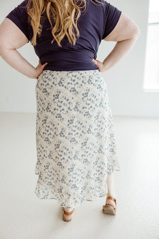 HIGH - LOW RUFFLE KICK HEM SKIRT IN FRENCH BLUE - Love Marlow