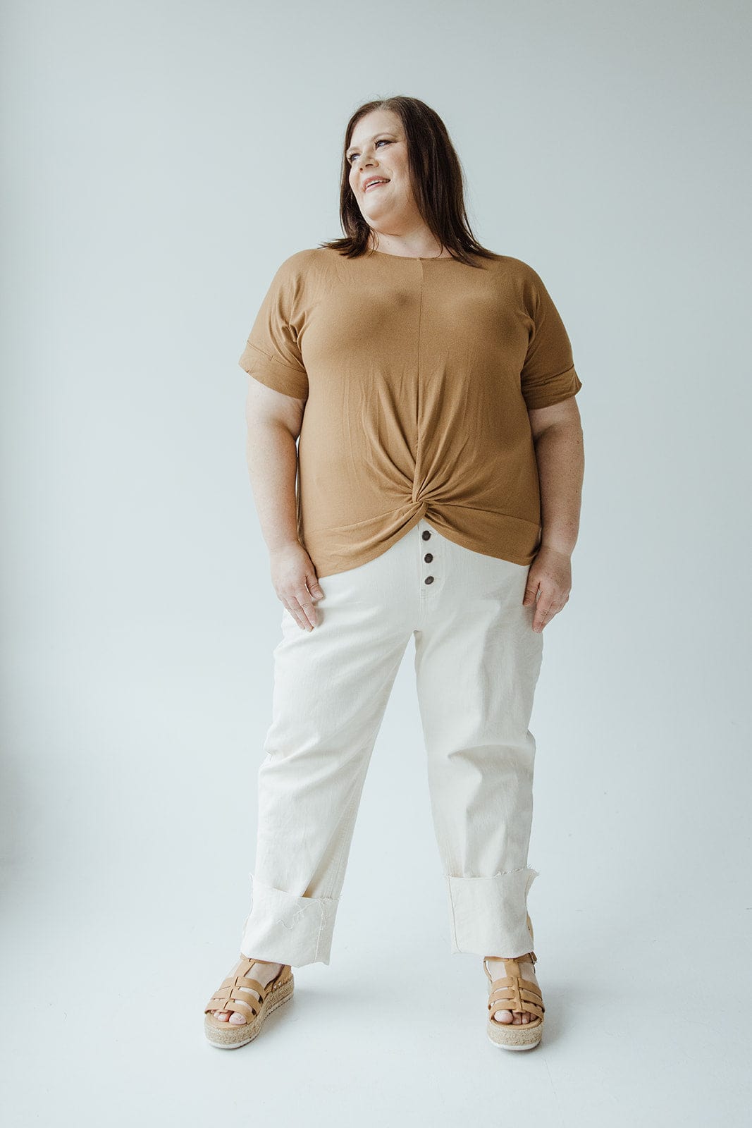 HIGH - RISE BUTTON FRONT RELAXED SKINNY IN BISCOTTI - 22/24 - Love Marlow