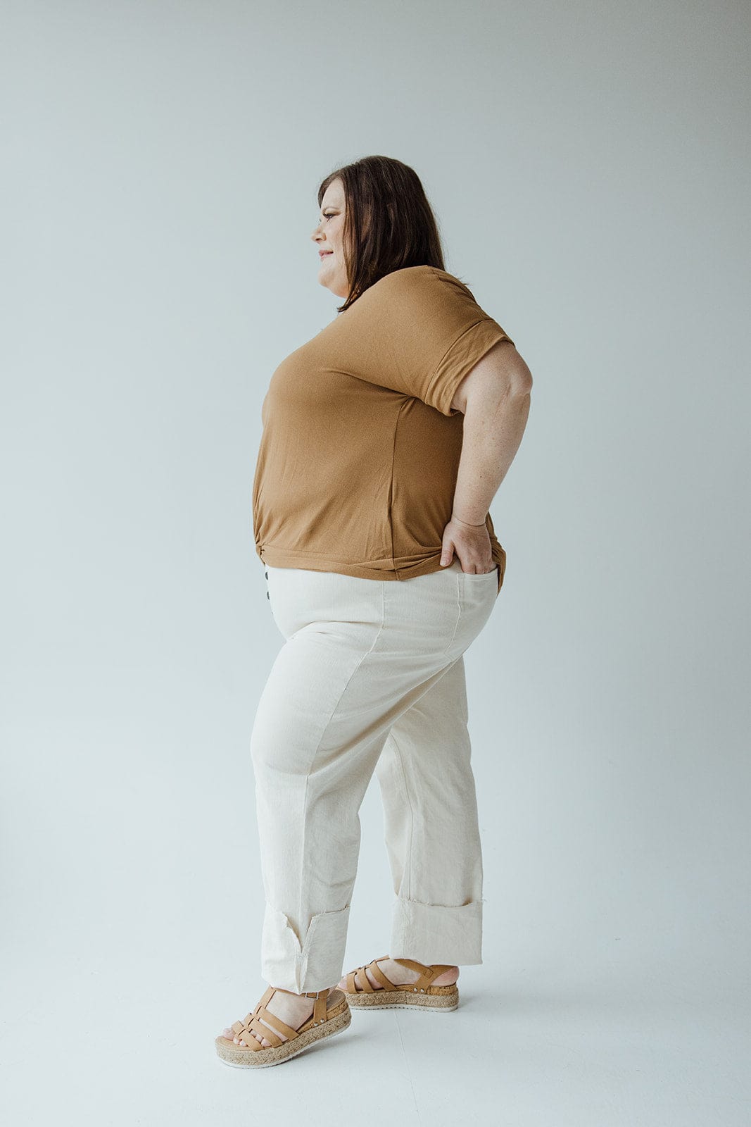 HIGH - RISE BUTTON FRONT RELAXED SKINNY IN BISCOTTI - 22/24 - Love Marlow