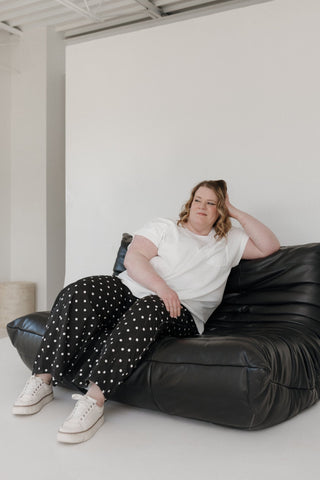 High - Rise Polka Dot Denim Pants – Black & White - Love Marlow