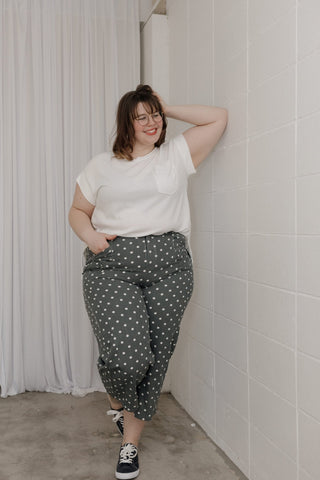 High - Rise Polka Dot Denim Pants – Denim & White - Love Marlow