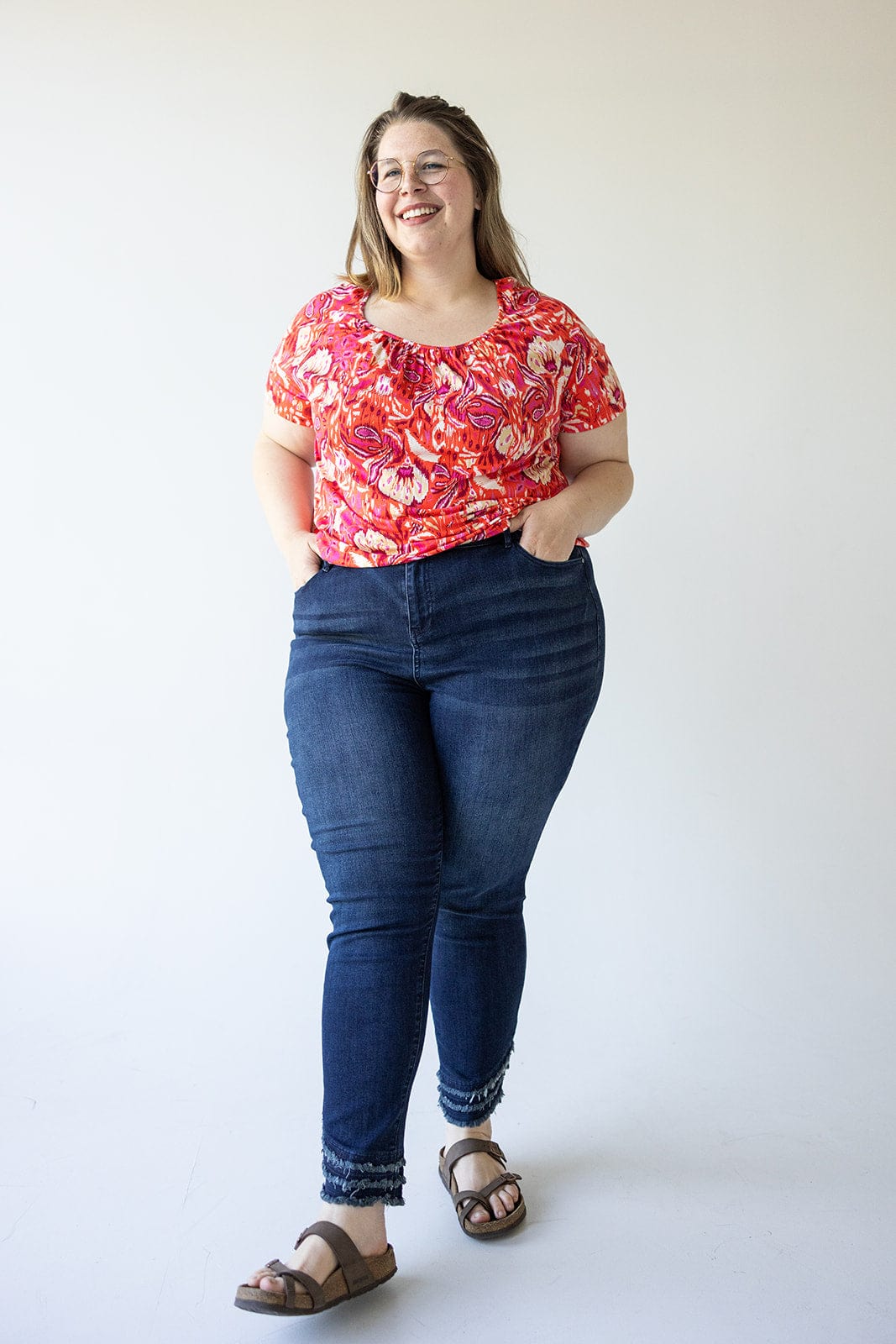 HIGH - RISE RELAXED SKINNY JEAN WITH FRAYED HEM IN DARK WASH - Love Marlow