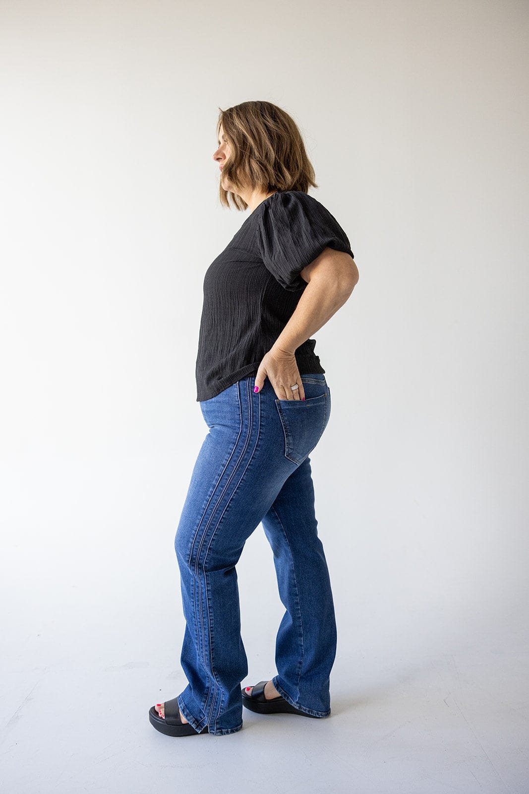 HIGH - RISE STRAIGHT LEG JEANS WITH STRIPE DETAIL - 12 - Love Marlow
