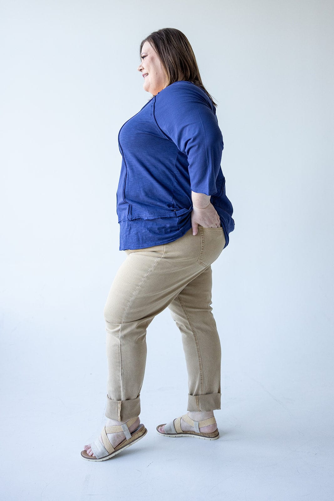 HIGH - RISE SUPER STRETCHY RELAXED SKINNY JEANS IN WASHED KHAKI - 14 - Love Marlow