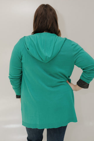 HOODED CARDIGAN WITH POCKETS IN EMERALD CITY - Love Marlow
