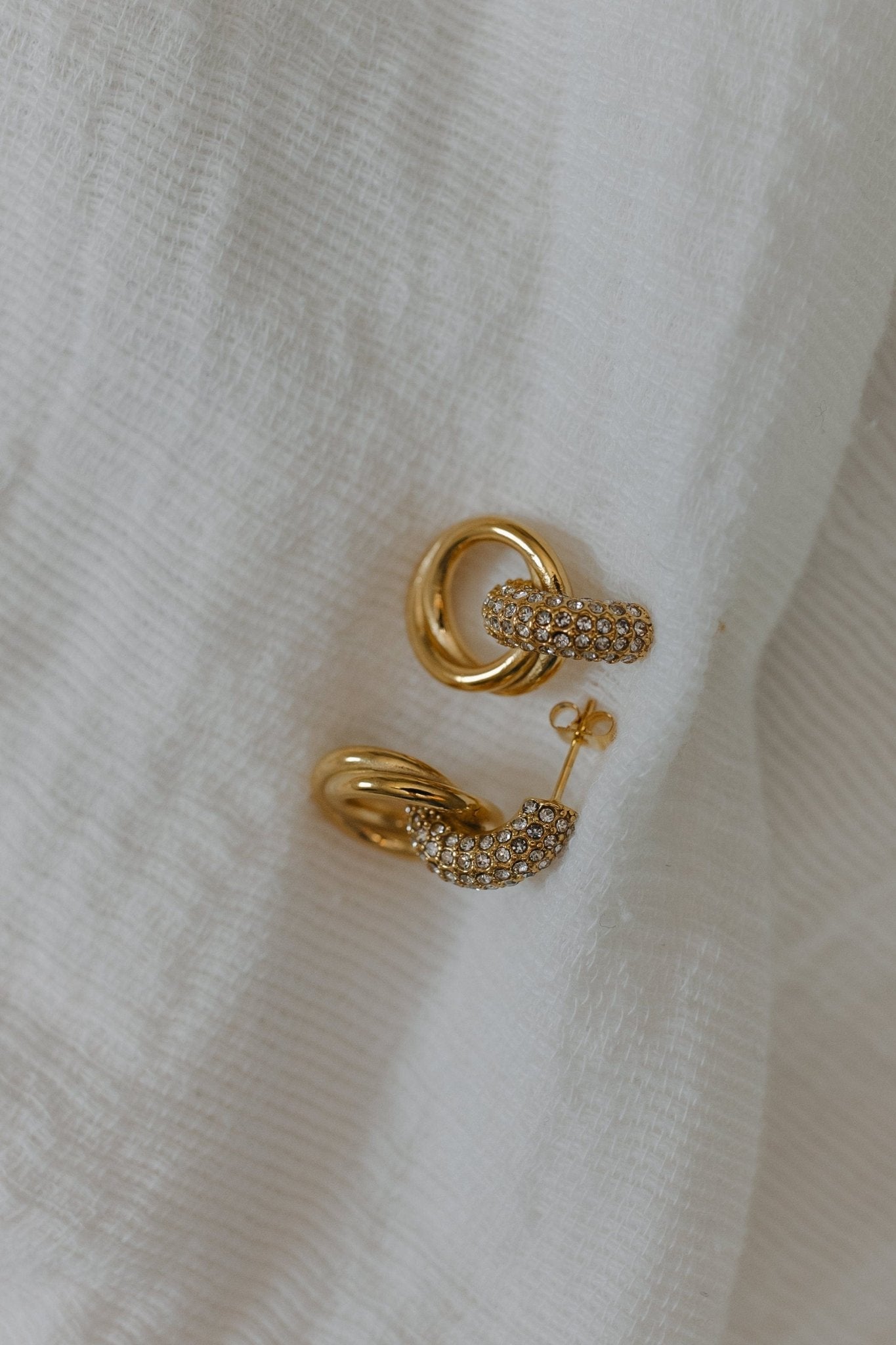 ISLA DOUBLE HOOP WATERPROOF DIAMOND EARRINGS IN GOLD - Love Marlow