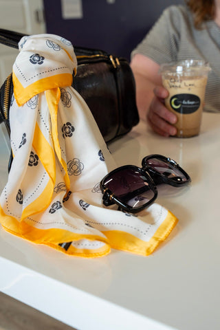 Italian Countryside Floral Silk - Feel Scarf – Luxe Neutral Square Bandana - Love Marlow