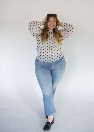Ivory Polka Dot Mesh Mock Neck Top - Love Marlow