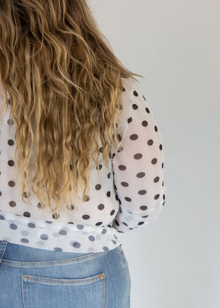 Ivory Polka Dot Mesh Mock Neck Top - Love Marlow