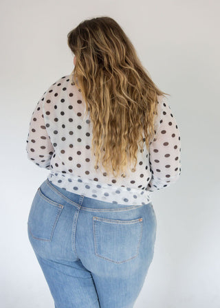 Ivory Polka Dot Mesh Mock Neck Top - Love Marlow