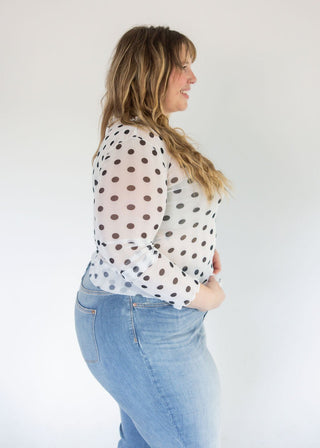 Ivory Polka Dot Mesh Mock Neck Top - Love Marlow