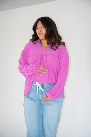 Jacquard Blouson Top – Vibrant Pink - Love Marlow