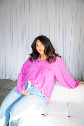Jacquard Blouson Top – Vibrant Pink - Love Marlow