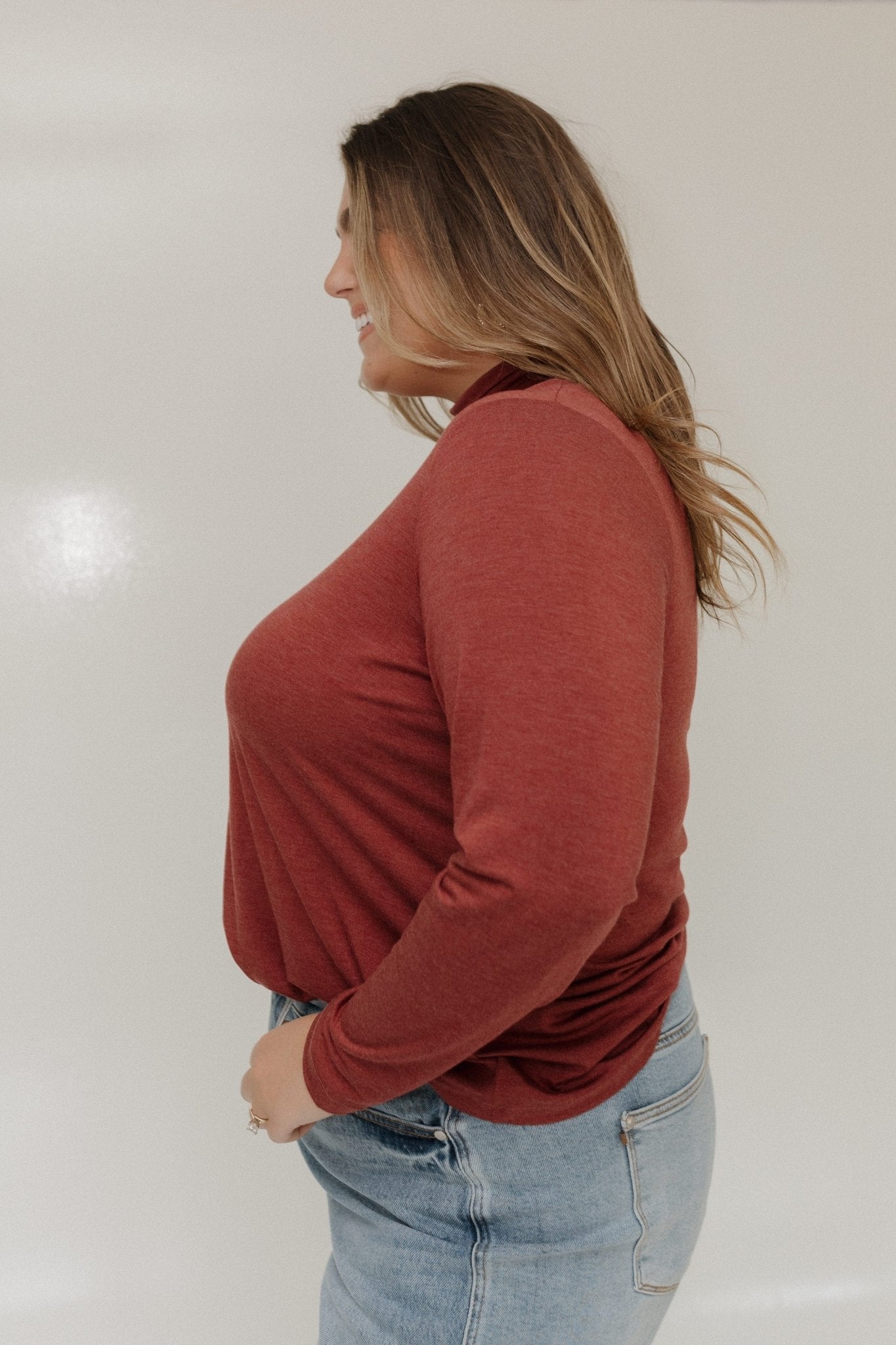 JERSEY KNIT LONG - SLEEVE TURTLENECK IN WASHED BORDEAUX - 14 - Love Marlow