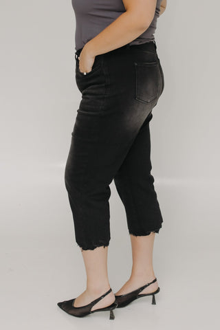 JUDY BLUE HIGH WAIST BUTTON FLY RAW HEM CROPPED WIDE LEG IN WASHED BLACK - Love Marlow