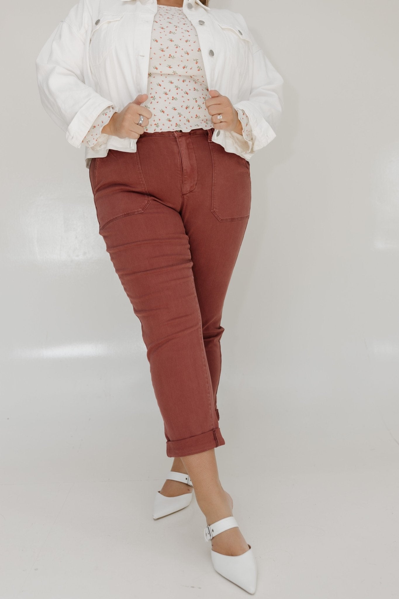 JUDY BLUE HIGH WAIST CUFFED WEEKENDER IN BURGUNDY - Love Marlow