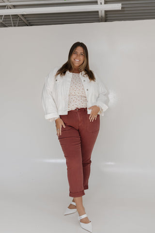 JUDY BLUE HIGH WAIST CUFFED WEEKENDER IN BURGUNDY - Love Marlow