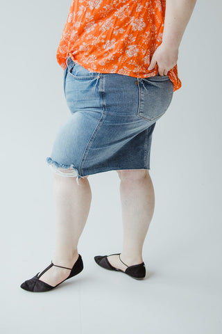 JUDY BLUE HIGH WAIST DESTROYED DENIM SKIRT IN MEDIUM WASH - Love Marlow