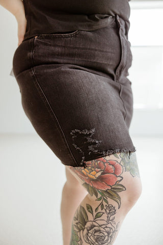 JUDY BLUE HIGH WAIST DESTROYED DENIM SKIRT IN WASHED BLACK - Love Marlow