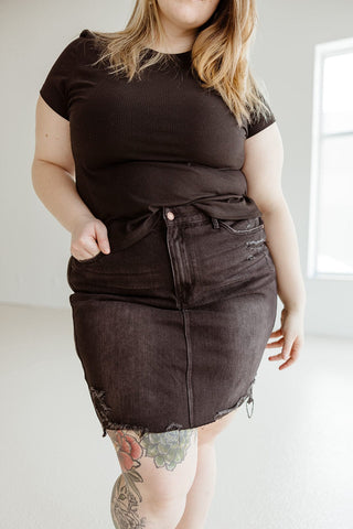 JUDY BLUE HIGH WAIST DESTROYED DENIM SKIRT IN WASHED BLACK - Love Marlow