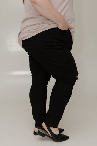 JUDY BLUE HIGH WAIST DESTROYED SKINNY WITH RAW HEM IN BLACK - Love Marlow