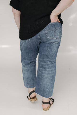 JUDY BLUE HIGH WAIST DESTROYED WIDE LEG CROP WITH RAW HEM - Love Marlow