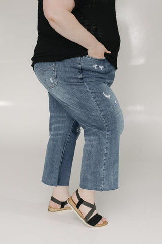 JUDY BLUE HIGH WAIST DESTROYED WIDE LEG CROP WITH RAW HEM - Love Marlow