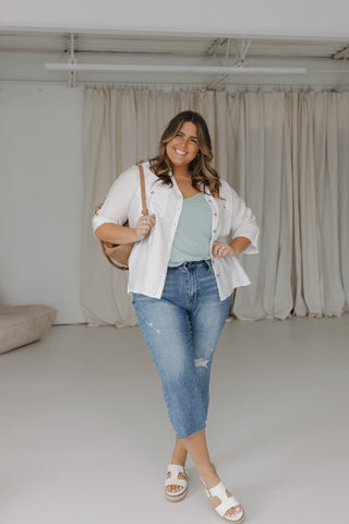 JUDY BLUE HIGH WAIST DESTROYED WIDE LEG CROP WITH RAW HEM - Love Marlow